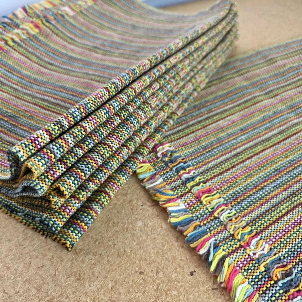(×11) Crate & Barrel Placemats Mercado Woven Fringe Multicolor Striped Cotton